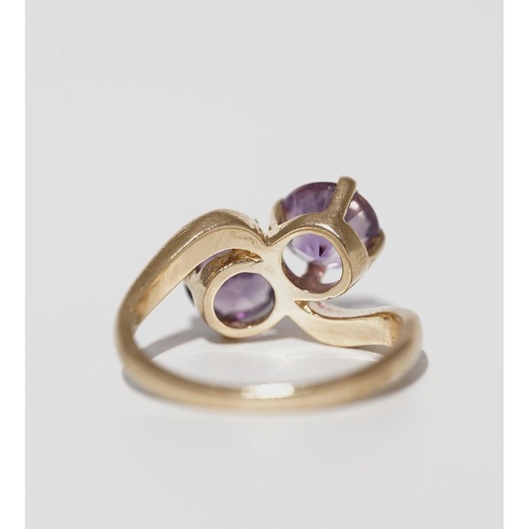 Vintage 14k Solid Yellow Gold Natural Bypass Purple Ameythyst Ring - Round Swirl - Picture 4 of 6